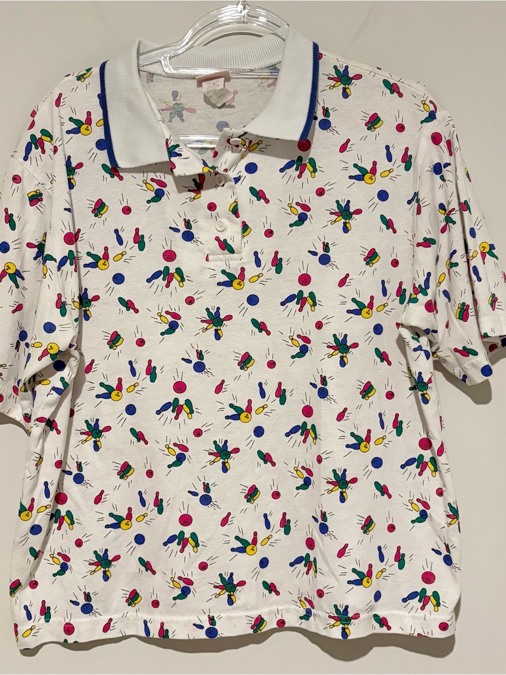 Haband Polo novelty Bright Bowling Pin & Ball Print white Size large